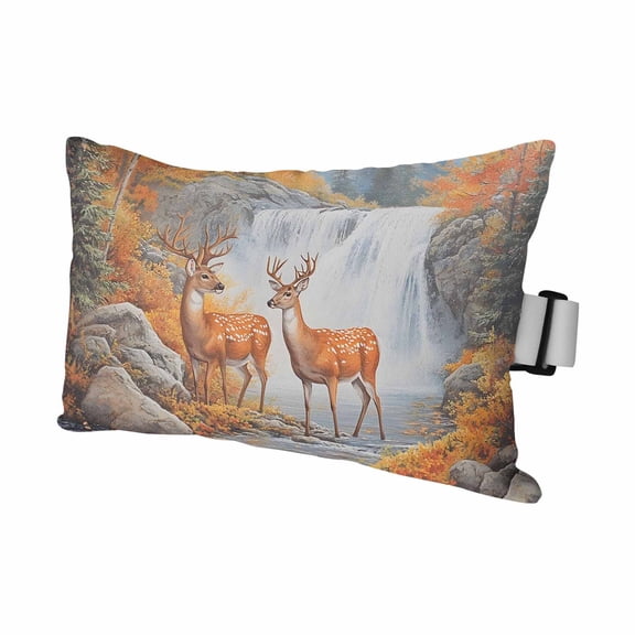 Deer Outdoor Chaise Lounge Pillows Forest Wildlife Rustic Lumbar Pillows with Insert Adjustable Elastic Strap Headrest Pillow for Recliner Patio Chair 1 Pack 12x20 Inch
