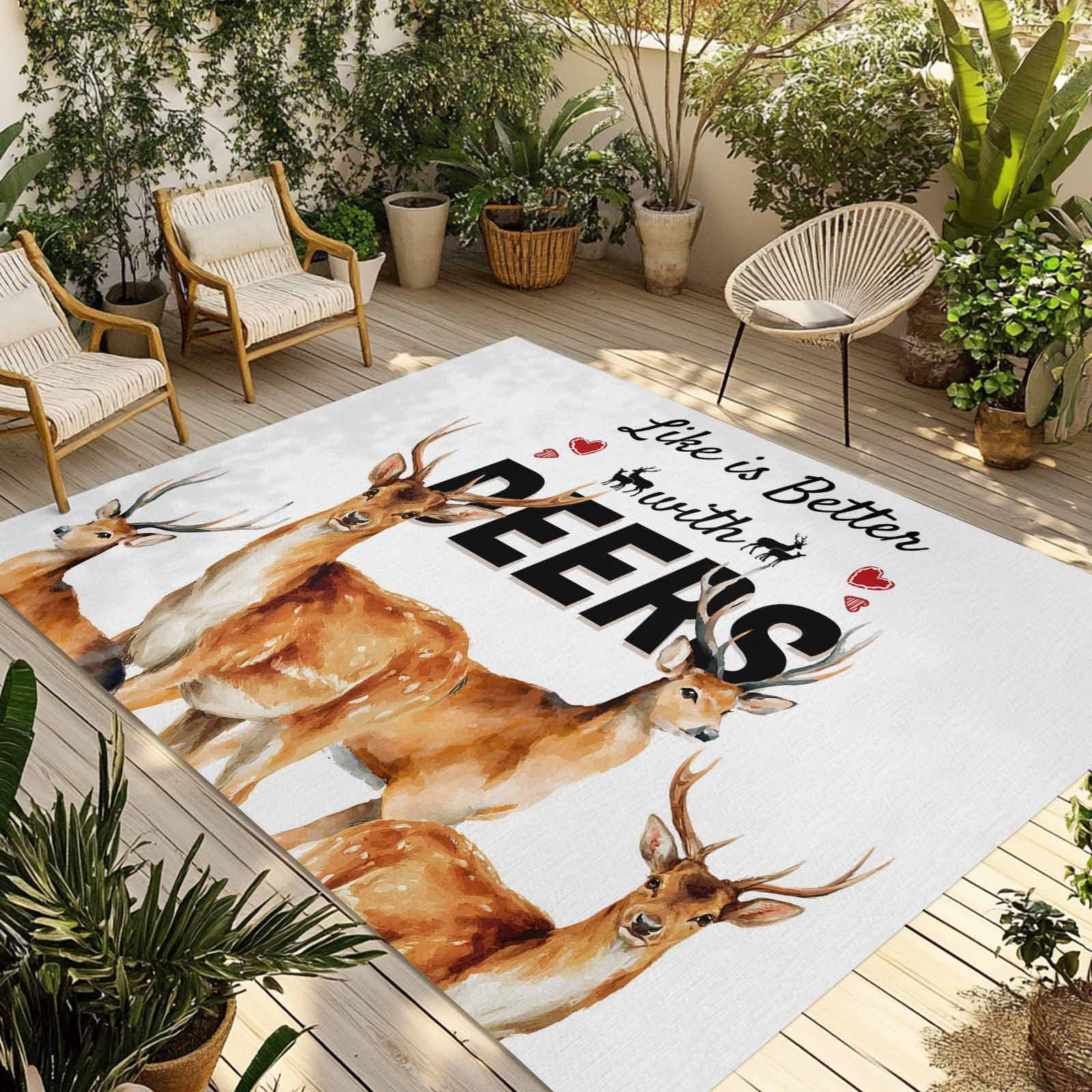 Wildlife Rug Deer Outdoor Rug for Patio/Deck/Porch, Non-Slip Large Area Rug 6 x 9 Ft ...