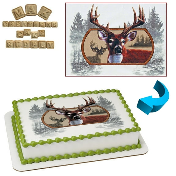 Deer Outdoors Hunting 1/4 Sheet Cake topper - Can also be used on a 1/2 Sheet with room to decorate!