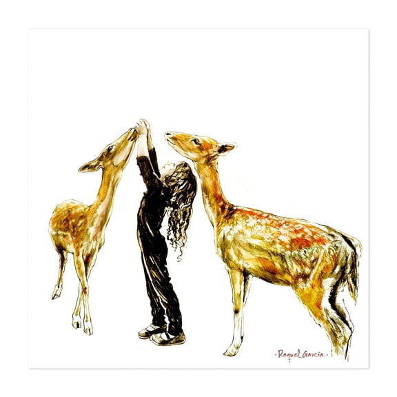 Deer - Painting Deer Animal Wildlife Illustration Watercolor Nature Sketch Unframed Wall Art Print 40 x 40 inches