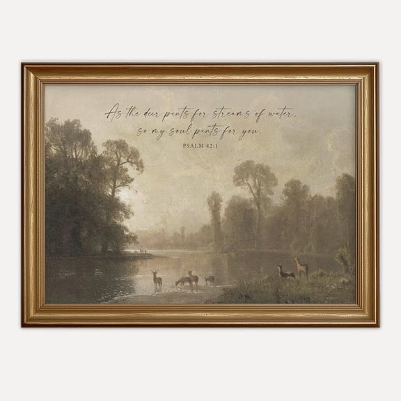 Deer Pants Christian Wall Art Print, Scripture Prints, Bible Verse Artwork, Psalm 42, Moody Vintage, Jesus, Trees, Nature, Modern Wall Art Decor UNFRAMED