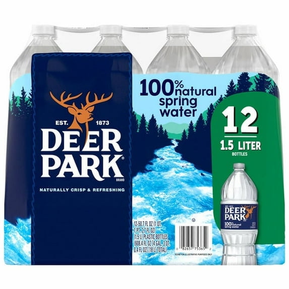 DEER PARK Natural Spring Water, 1.5 L (50.7 fl oz) Plastic Bottles (12 Pack)
