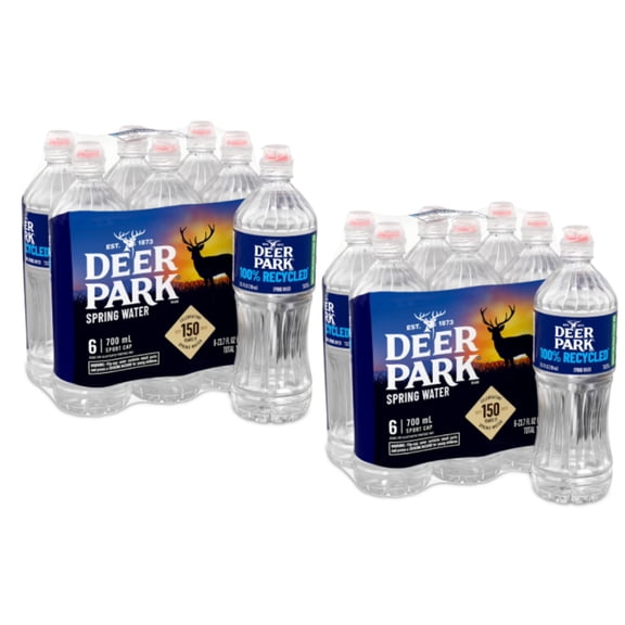 Deer Park Spring Water with Sport Cap, 23.7 fl oz 6 Count Bottles, (2 Pack)