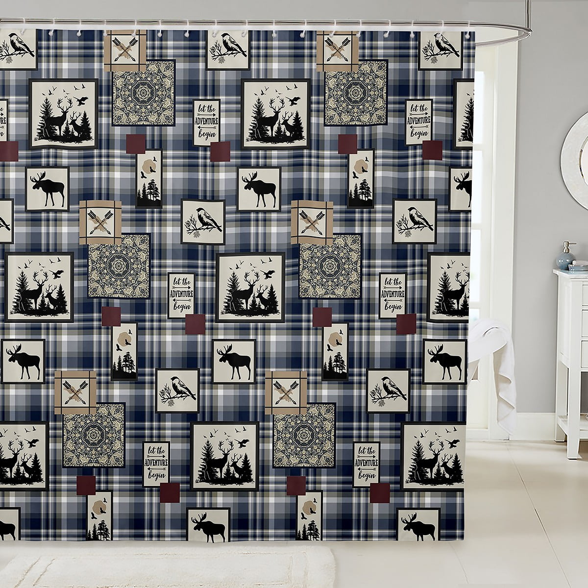 Deer Patchwork Bathroom Curtain Moose Elk Deer Wildlife Hunting Shower