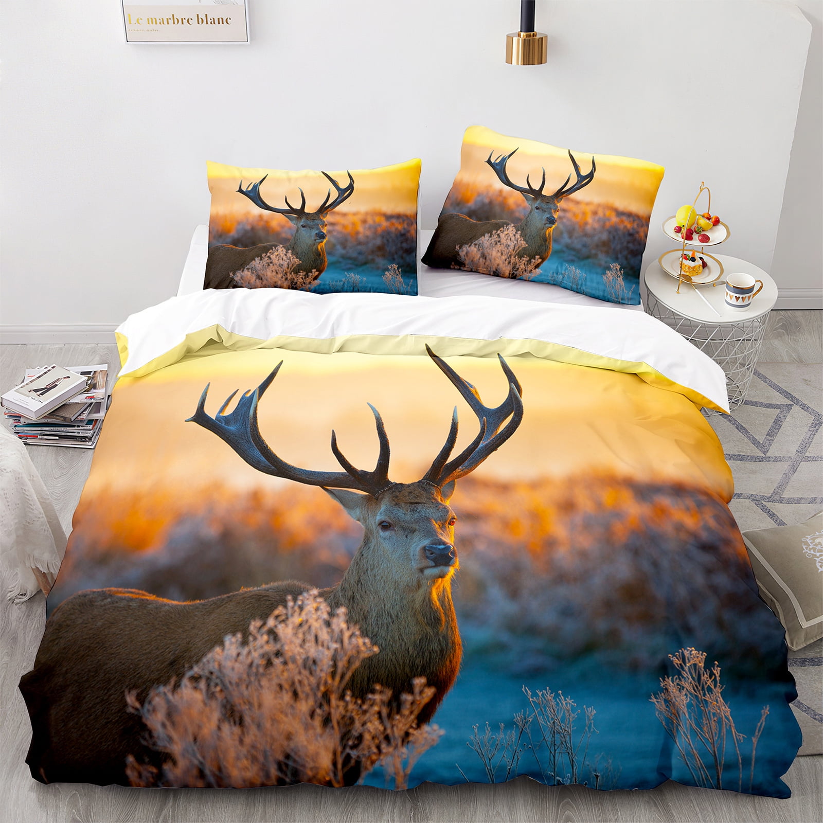 Deer Patter Duvet Cover Set Twin,Elk Print Bedding Set for Kids Forest