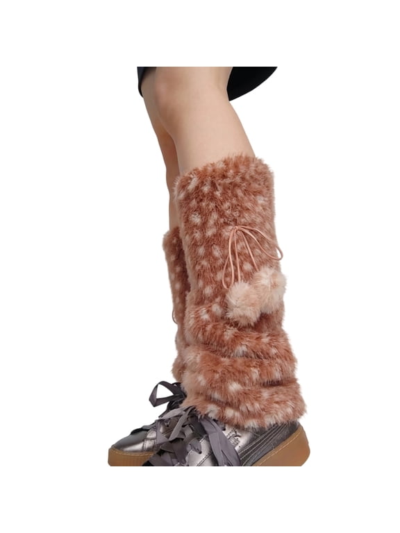 Deer Pattern Leg Warmers Soft Faux Plush Scrunch Boot Cuff Look for Daily Wear Casual Dressing and Cozy Indoor Lounging