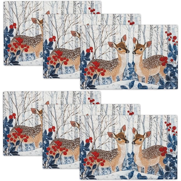 Deer Placemats Set of 6 Rustic Fawns Wild Animal Table Mats Forest Leaves Place Mats 12x18 Inch for Party Kitchen Dining Restaurant Decoration