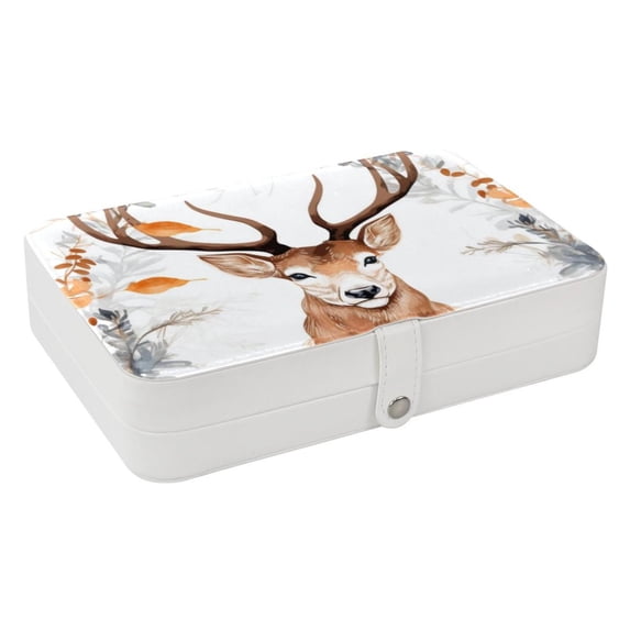 Deer Portable PU Leather Jewelry Organizer with Removable Compartment, Storage Box, Necklace Holder, and Travel Organizer