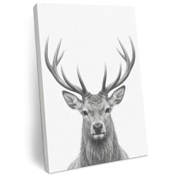 Deer Portrait Canvas Wall Art for Living Room, Minimalist Black White Sketch Poster Print Painting for Desk Vanity Narrow Stair Wall Decoration Wall Pictures Prepare To Hang 8"x10"
