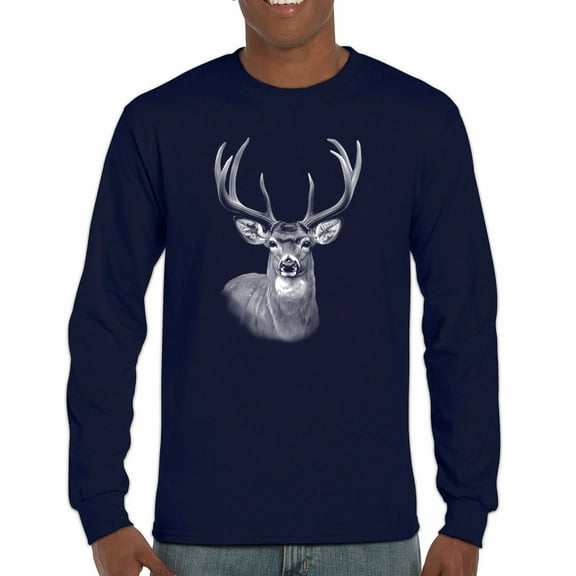 Deer Portrait Long Sleeve T-shirt Monochrome Buck Head Nature Whitetail Wildlife Antlers Forest Rustic Hunt Trophy