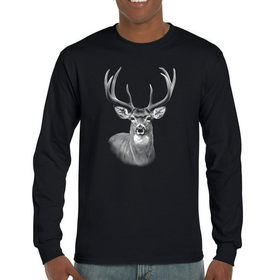 Deer Portrait Long Sleeve T-shirt Monochrome Buck Head Nature Whitetail Wildlife Antlers Forest Rustic Hunt Trophy