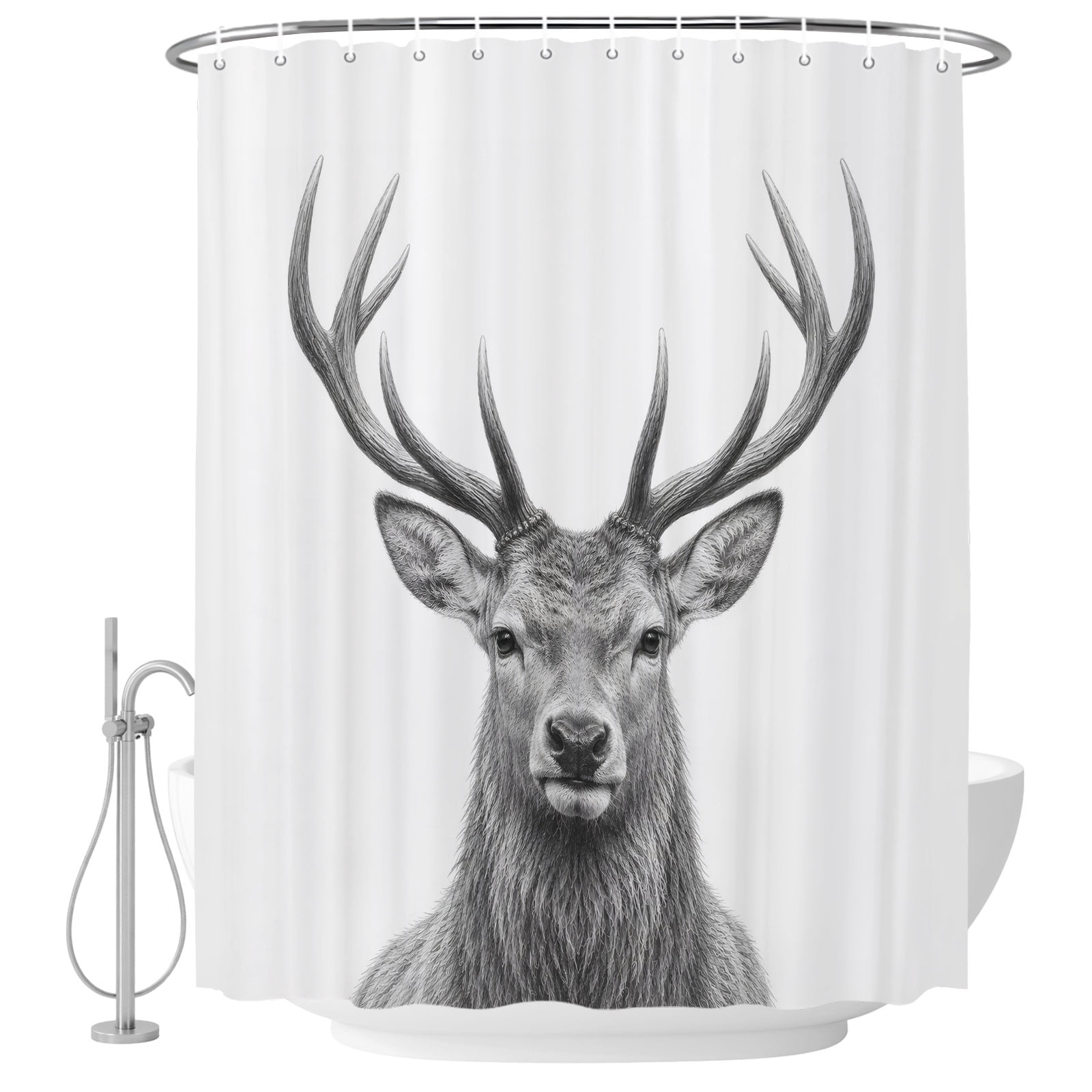 Deer Portrait Shower Curtain for Bathroom, Minimalist Black White ...