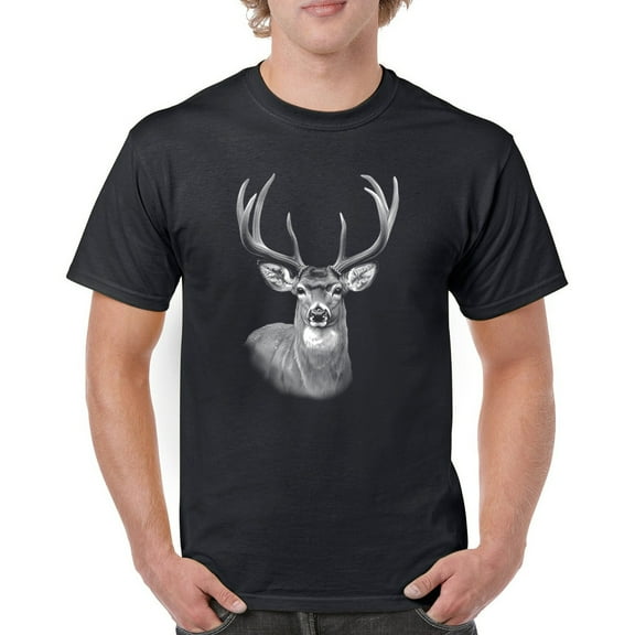 Deer Portrait T-shirt Monochrome Buck Head Nature Whitetail Wildlife Antlers Forest Rustic Hunt Trophy Men's Tee