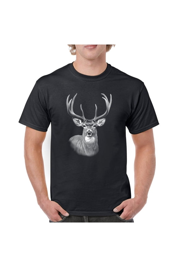 Deer Portrait T-shirt Monochrome Buck Head Nature Whitetail Wildlife Antlers Forest Rustic Hunt Trophy Men's Tee