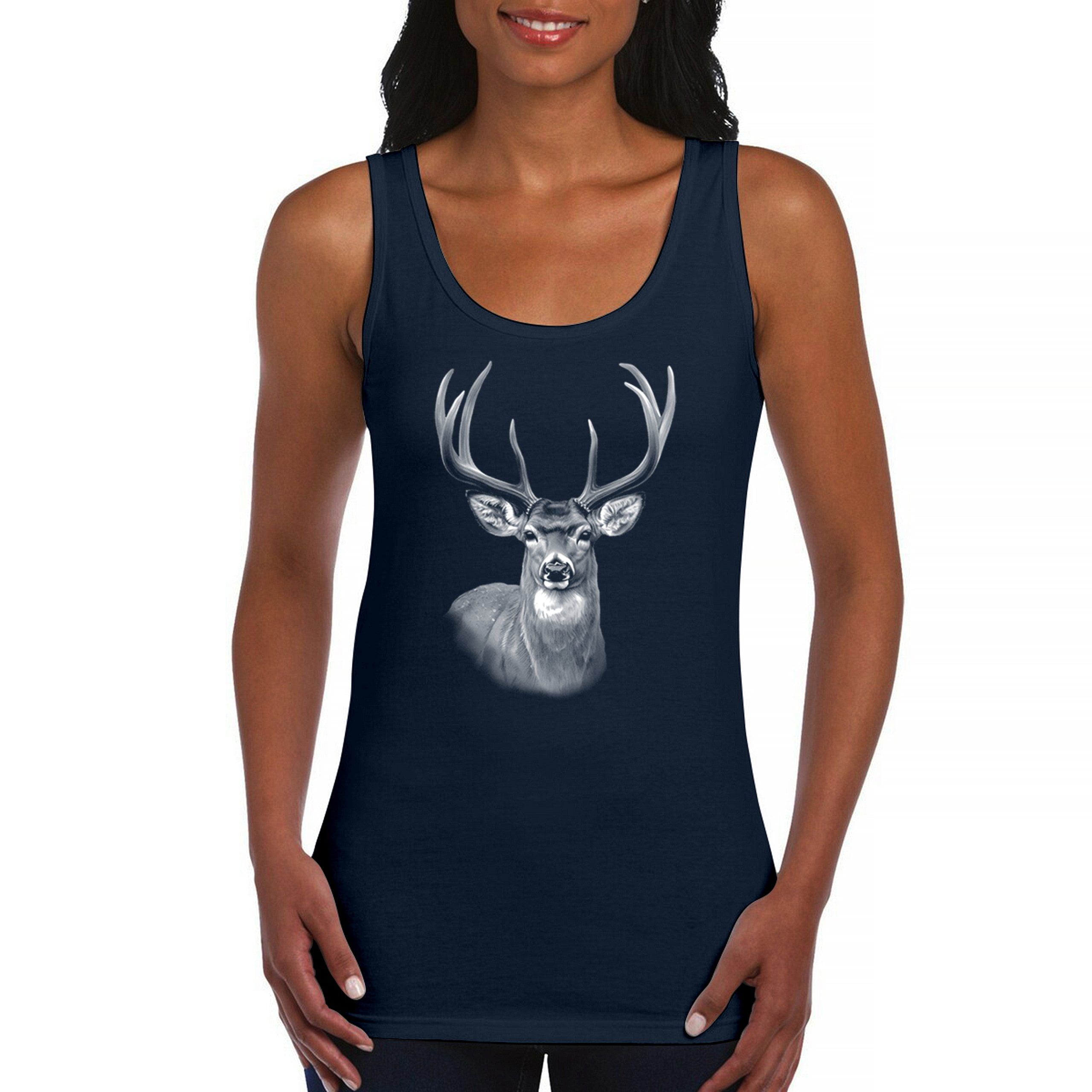 Deer Portrait Women's Tank Top Monochrome Buck Head Nature Whitetail ...