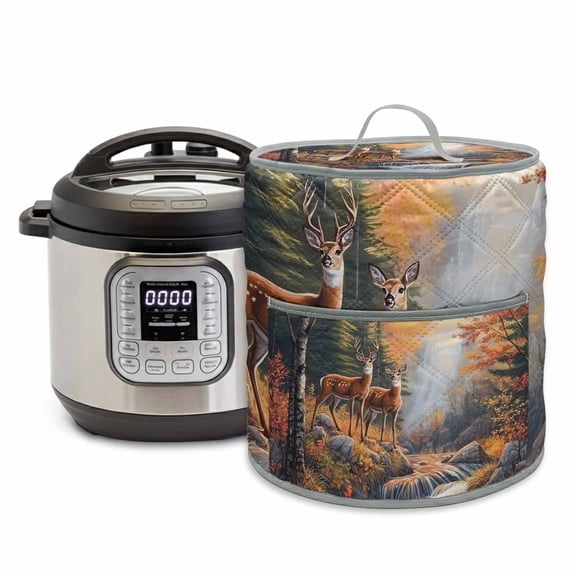 Deer Pressure Cooker Cover Vintage Wildlife Rustic Dust Cover for Kitchen Appliances with Top Handle & Storage Pockets, Fits 8 Quart Instant Pot, Air Fryer, Crock Pot