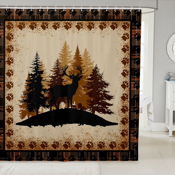 Deer Print Bath Curtain Rustic Farmstyle Shower Curtain Woodland Animal Bathroom Decor Western Wildlife Deer Waterproof Curtain,72" W x 72" L