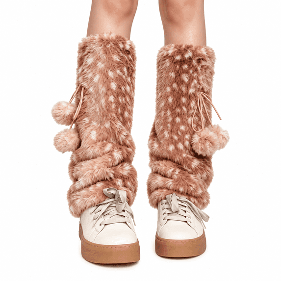 Deer Print Faux Fur Leg Warmers, Christmas Deer Costume Accessories for ...