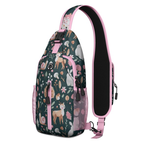 Deer Print Sling Backpack, Lightweight Crossbody Daypack with Nordic Buck Head Art, Vintage Woodland Hunting Pattern, Anti-theft Travel Bag for Hunter Lover, Gym, Forest Trip, Outdoor Use