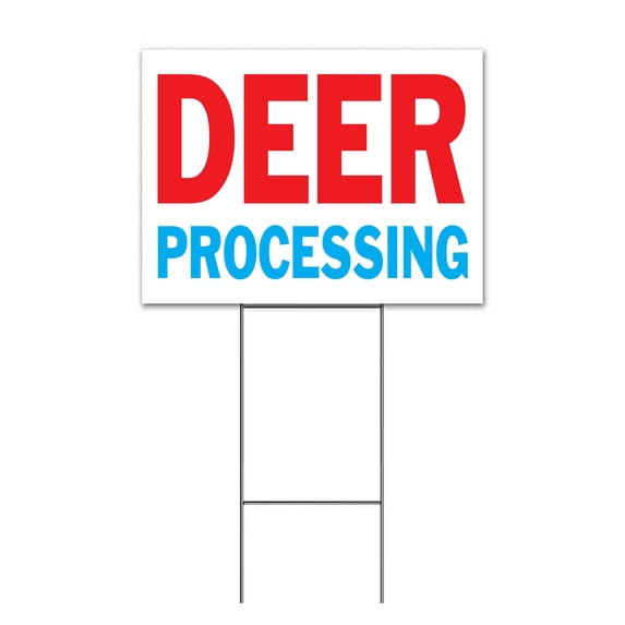 Deer Processing (18" x 24") Yard Sign, Includes Metal Step Stake