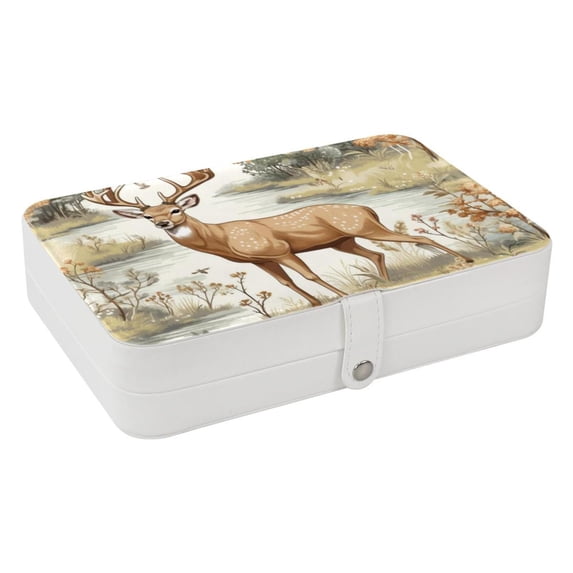 Deer Pu Leather Decorative Box with Removable Compartment, Portable Bracelet Holder, Necklace Organizer, and Storage Box