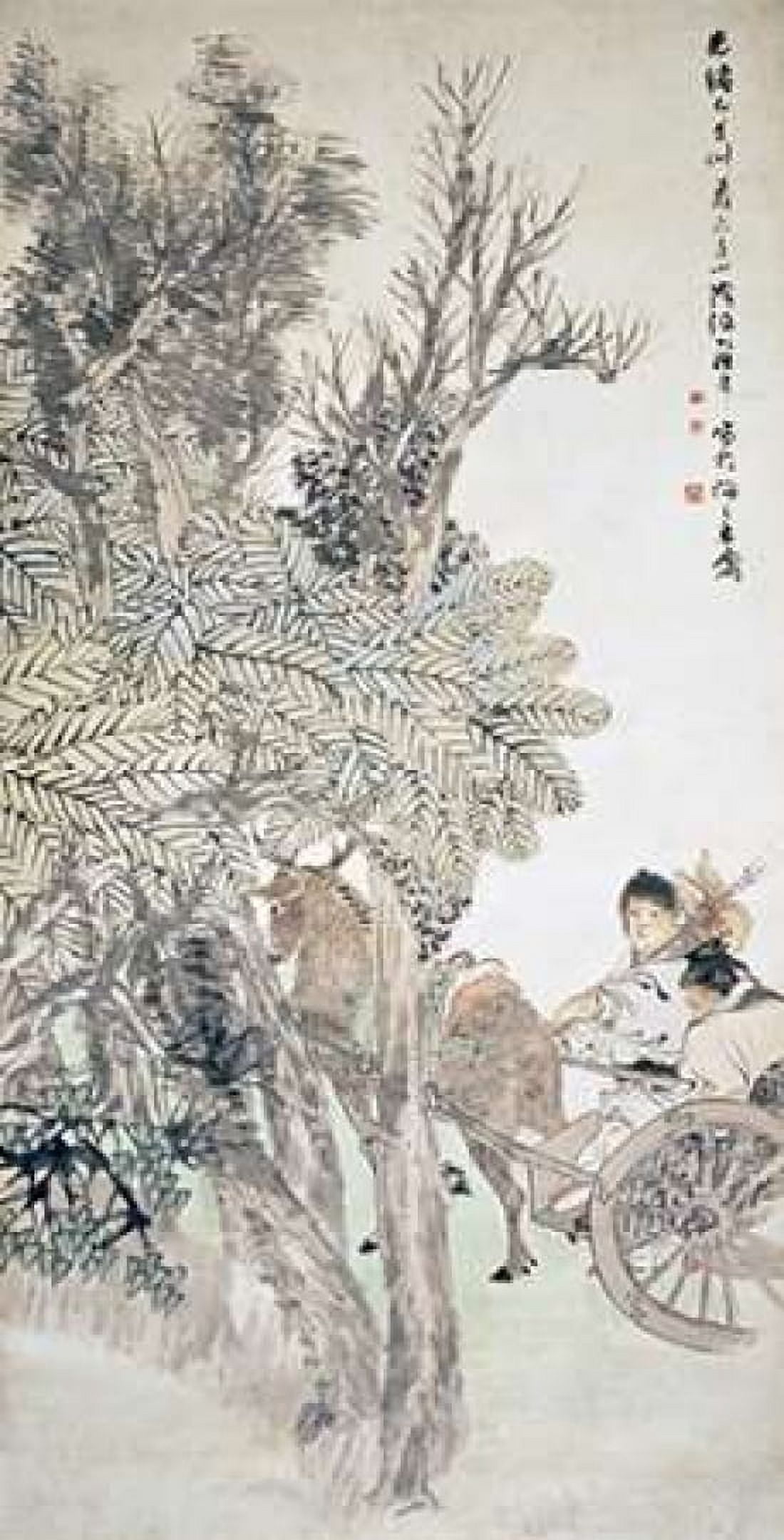 Deer Pulling a Chariot Canvas Art - Ren Yi (10 x 20)