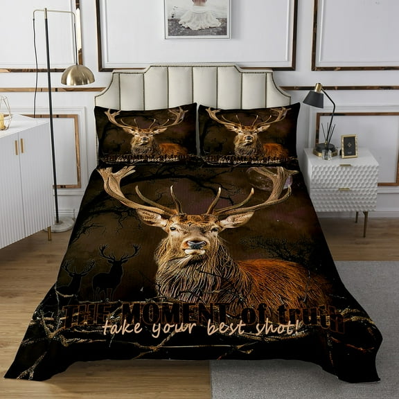 Deer Quilt Set King For Hunters Hunting Decor Coverlet Set,Rustic Animal Print Bedspread Set Teens Youth Western Wildlife Bed Set With 1 Bedspread Set 2 Pillowcases
