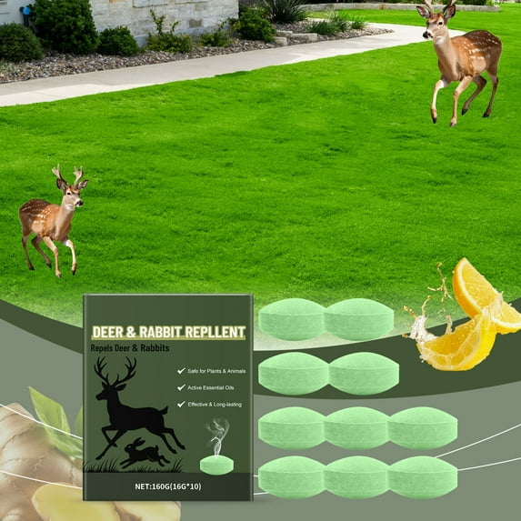 Deer and Rabbit Repellent Tablets, Natural Essential Oil Scent Repellent, Long-Lasting Outdoor Garden Protector, Safe for Plants, Pets , Long-Lasting Protection with Easy Application,10 PC