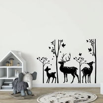 Deer Raindeers Silhouette Tree Leave Fall Themed Design Birds Peaceful Vinyl Wall Art Wall Sticker Wall Decal Decoration For Home Room Kids Room Nursery Room Girls Boys Décor Design Size (10x10 inch)