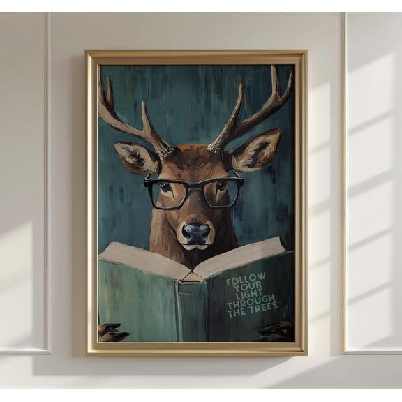 Deer Reading Motivational Book Forest Poster