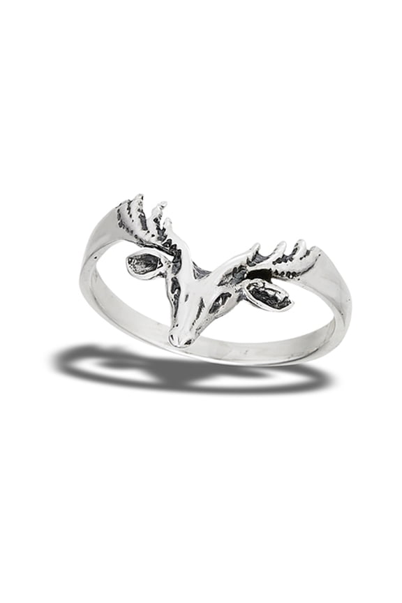 Deer Reindeer Buck Stag Animal Ring .925 Sterling Silver Band Jewelry Female Male Unisex Size 7