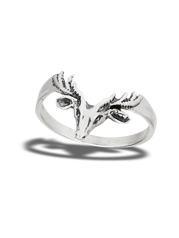Deer Reindeer Buck Stag Animal Ring .925 Sterling Silver Band Jewelry Female Male Unisex Size 9