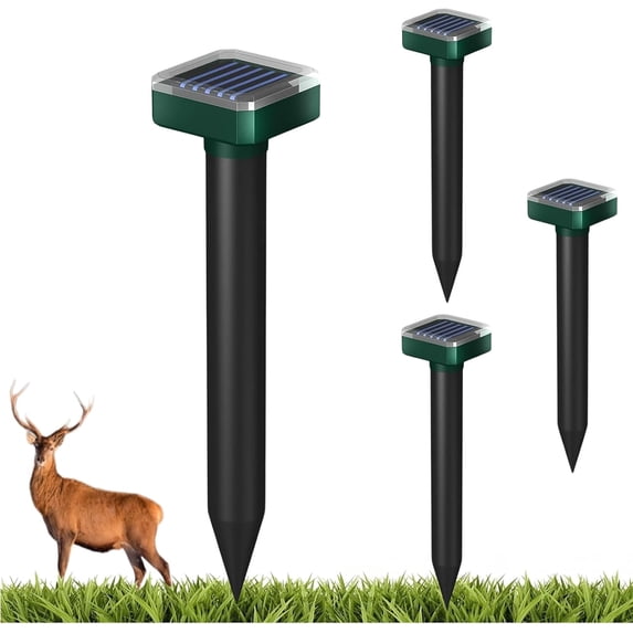 Deer Repellent, Ultrasonic and Solar Powered Outdoor Deer Repellent, Suitable for Garden Plants, 7000 Square Feet Coverage, Waterproof Ultrasonic Repellent Can Repel Deer and Rabbits (4 Pack)