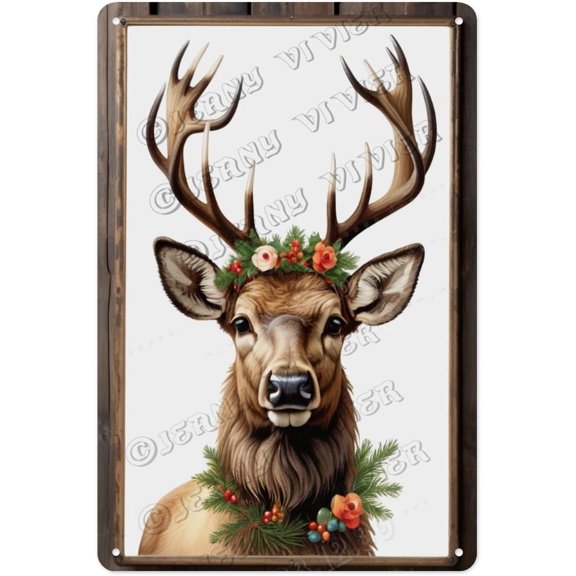 Deer Retro Metal Sign 8x12 Inches - Antler Hunting Decor, Gift for Deer Enthusiasts, Rustic Lodge Wall Accessory