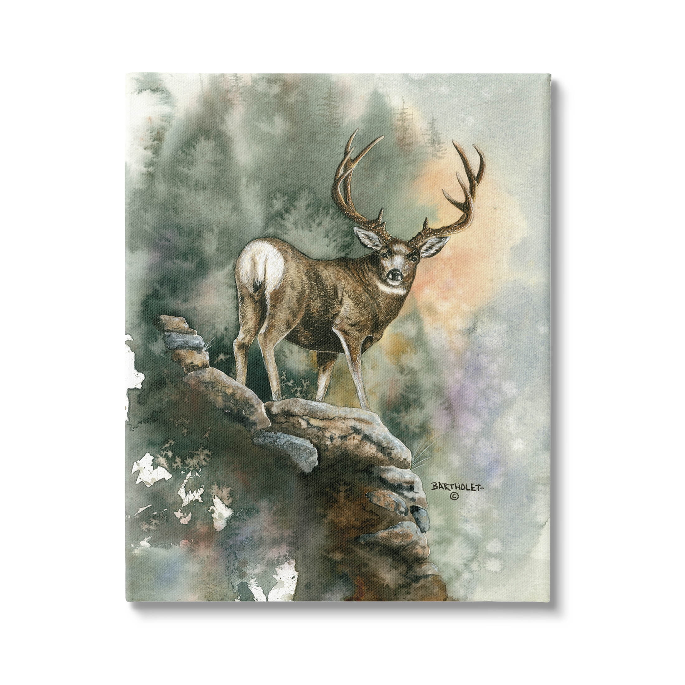 Deer Rocky Woodland Cliff Animals & Insects Graphic Art Gallery Wrapped Canvas Print Wall Art