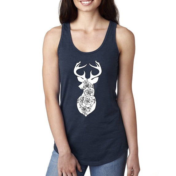 Deer Rose Animal Lover Ladies Racerback Tank Top, Navy, Large