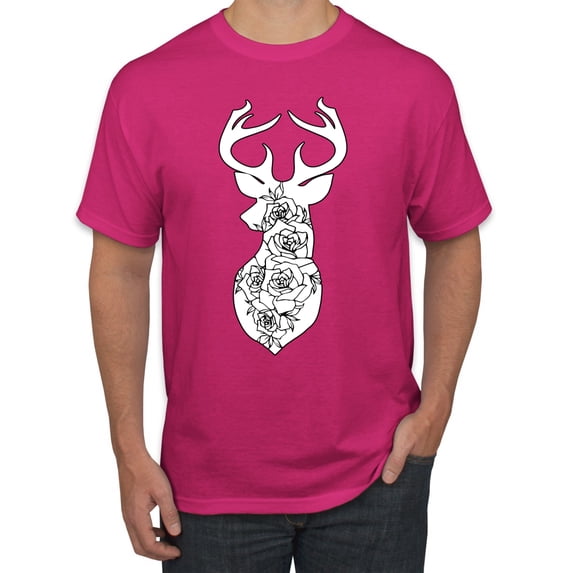 Deer Rose Animal Lover Men's Graphic T-Shirt, Fuschia, Large
