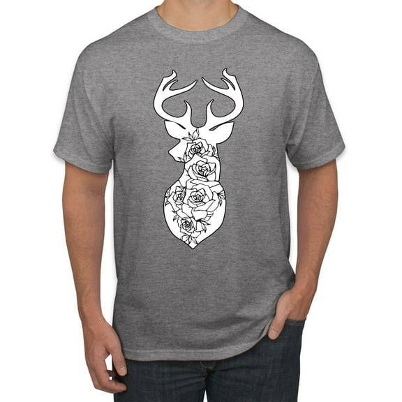 Deer Rose Animal Lover Men's Graphic T-Shirt, Heather Grey, Large
