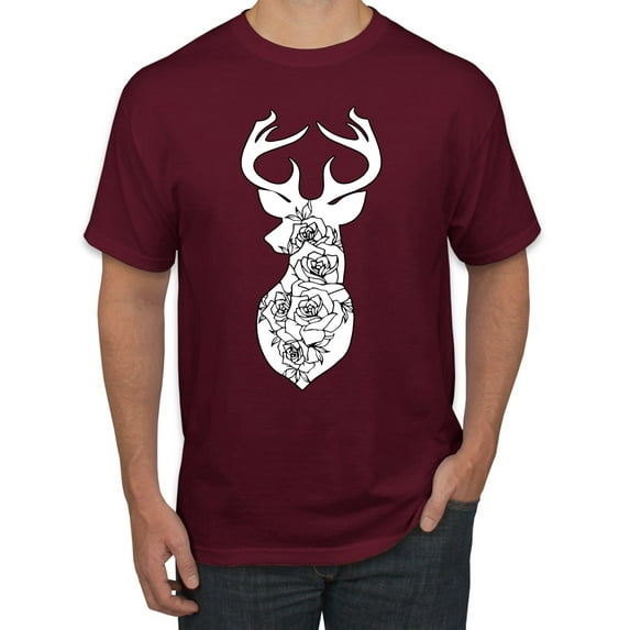 Deer Rose Animal Lover Men's Graphic T-Shirt, Maroon, 4XL