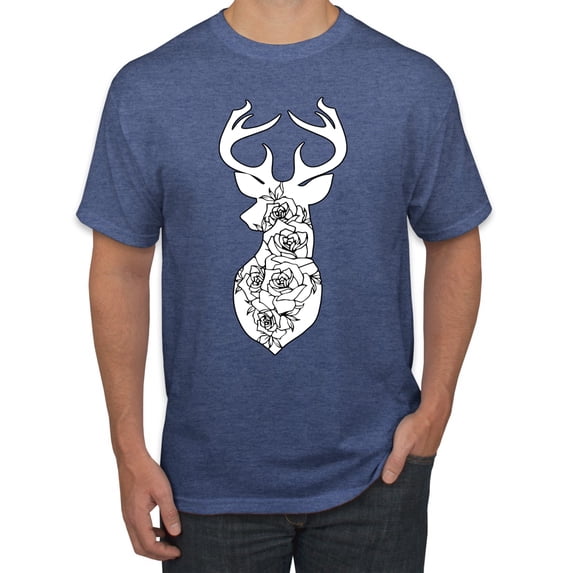 Deer Rose Animal Lover Men's Graphic T-Shirt, Vintage Heather Blue, X-Large