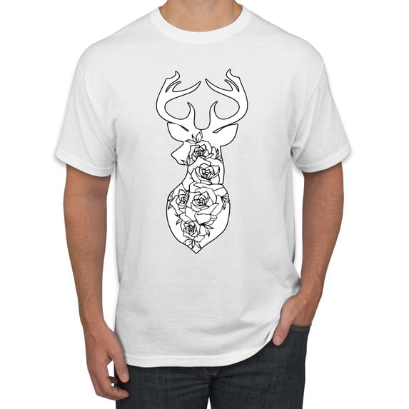 Deer Rose Animal Lover Men's Graphic T-Shirt, White, Medium