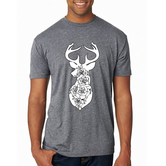 Deer Rose Animal Lover Mens Premium Tri Blend T-Shirt, Premium Heather, Large
