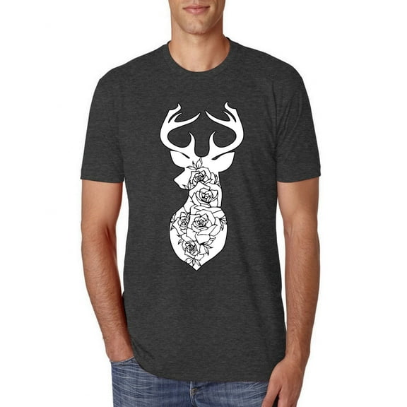 Deer Rose Animal Lover Mens Premium Tri Blend T-Shirt, Vintage Black, Large