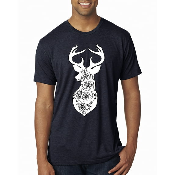 Deer Rose Animal Lover Mens Premium Tri Blend T-Shirt, Vintage Navy, Large