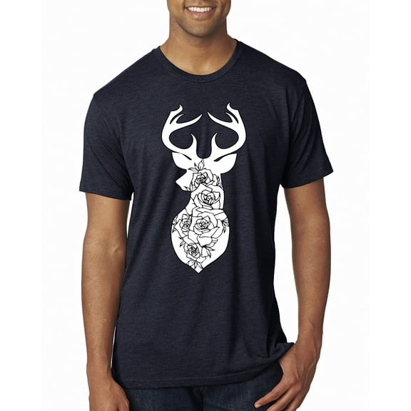 Deer Rose Animal Lover Mens Premium Tri Blend T-Shirt, Vintage Navy, Medium