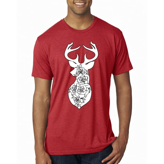 Deer Rose Animal Lover Mens Premium Tri Blend T-Shirt, Vintage Red, Medium