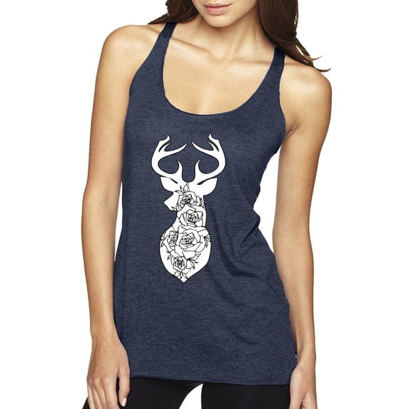 Deer Rose Animal Lover Tri-Blend Racerback Tank Top, Vintage Navy, X-Large