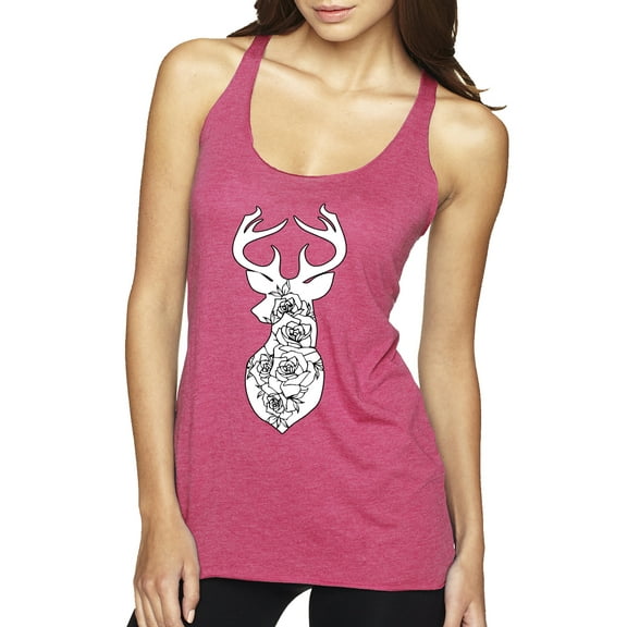 Deer Rose Animal Lover Tri-Blend Racerback Tank Top, Vintage Pink, Small