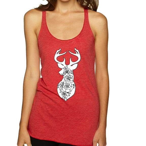 Deer Rose Animal Lover Tri-Blend Racerback Tank Top, Vintage Red, Medium