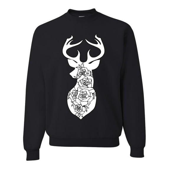 Deer Rose Animal Lover Unisex Crewneck Graphic Sweatshirt, Black, Small